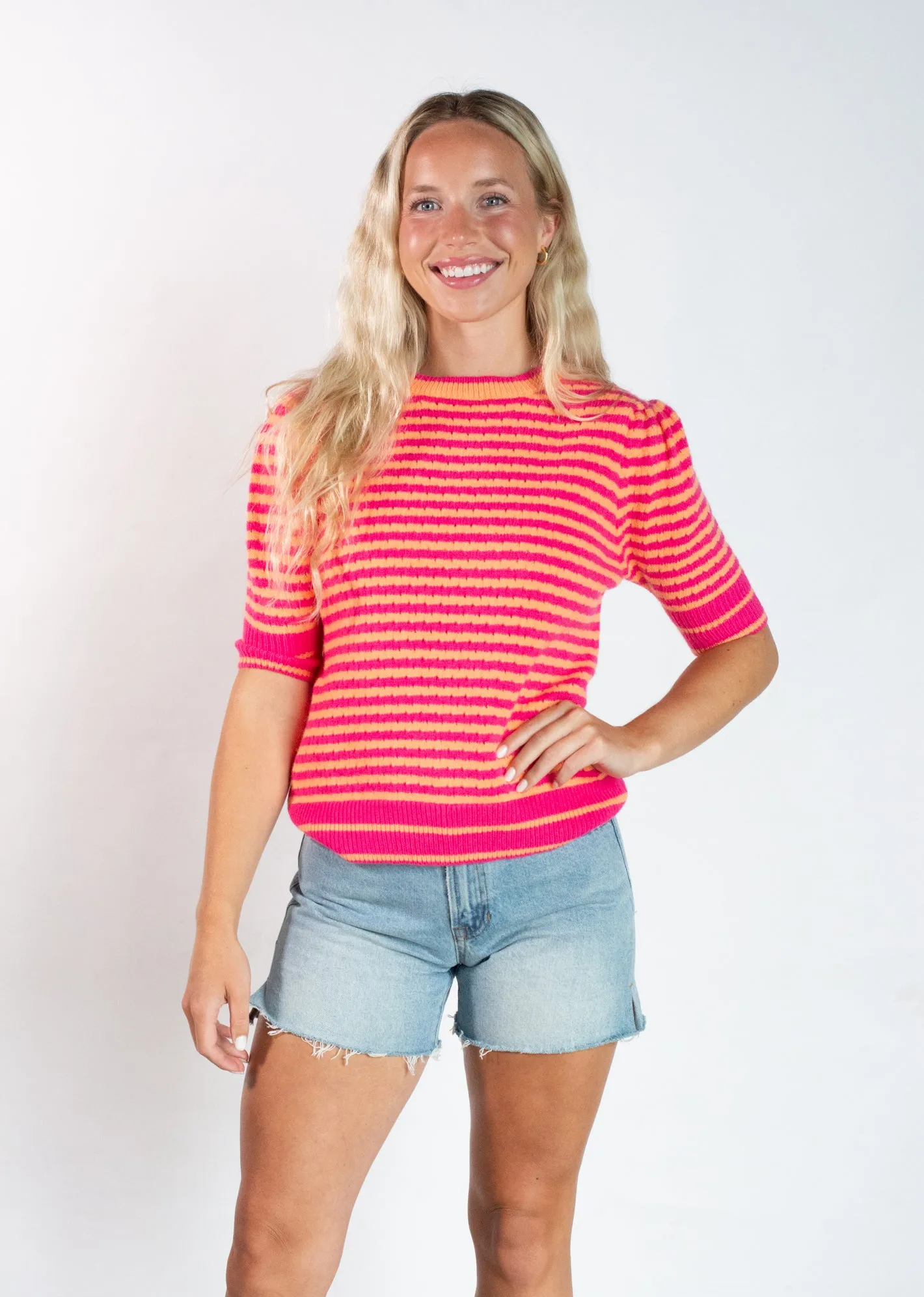 Heart Moves On Pink Striped Sweater Top