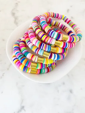 Heishi Color Pop Bracelet Rainbow Multi Gold Barrel