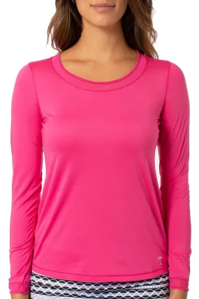 Hot Pink Long Sleeve Mesh Trim Top