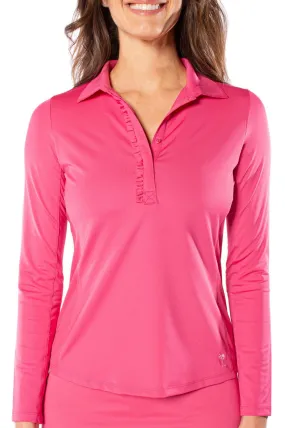 Hot Pink Long Sleeve Ruffle Polo