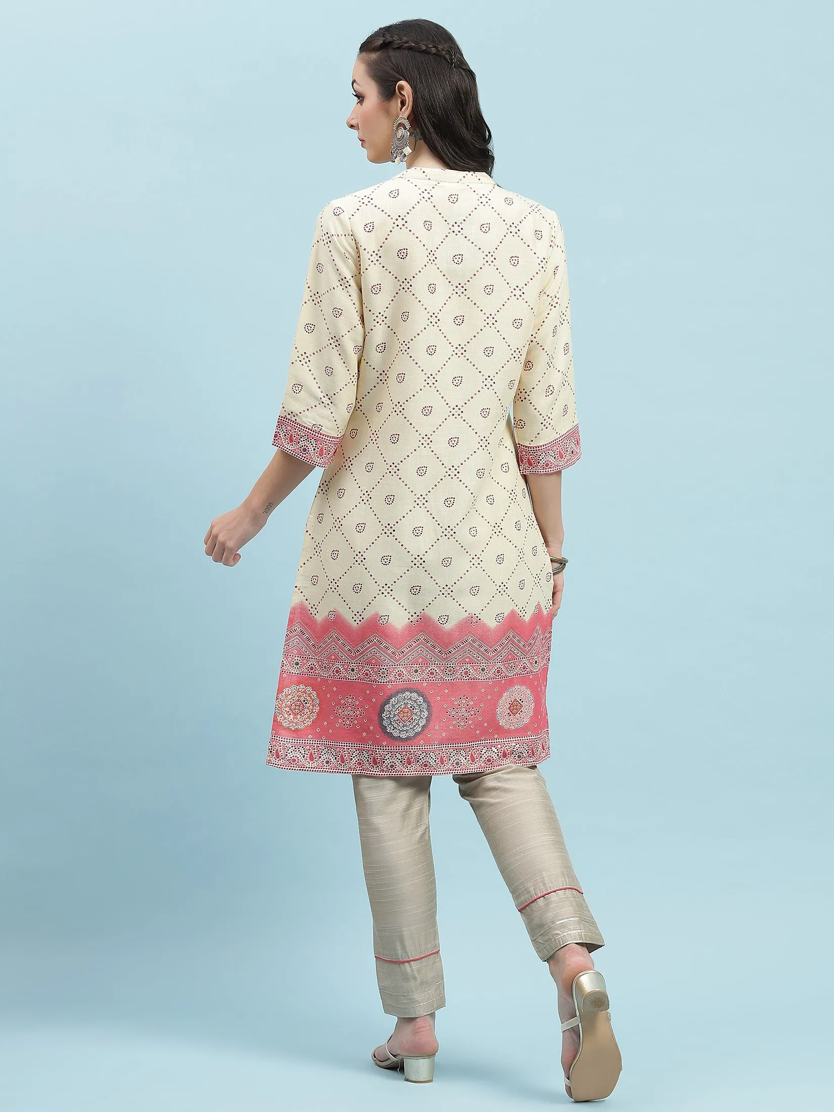 Indiessence Beige Ornamental Printed Kurta