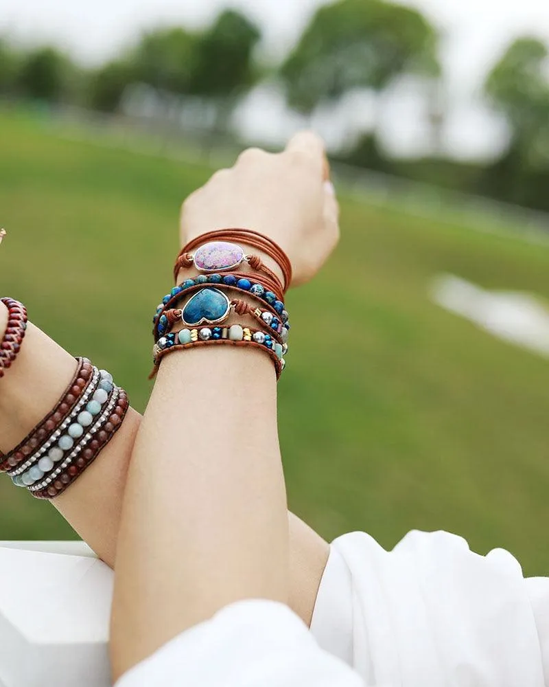 Jasper & Blue Apatite Heart Charm Wrap Bracelet