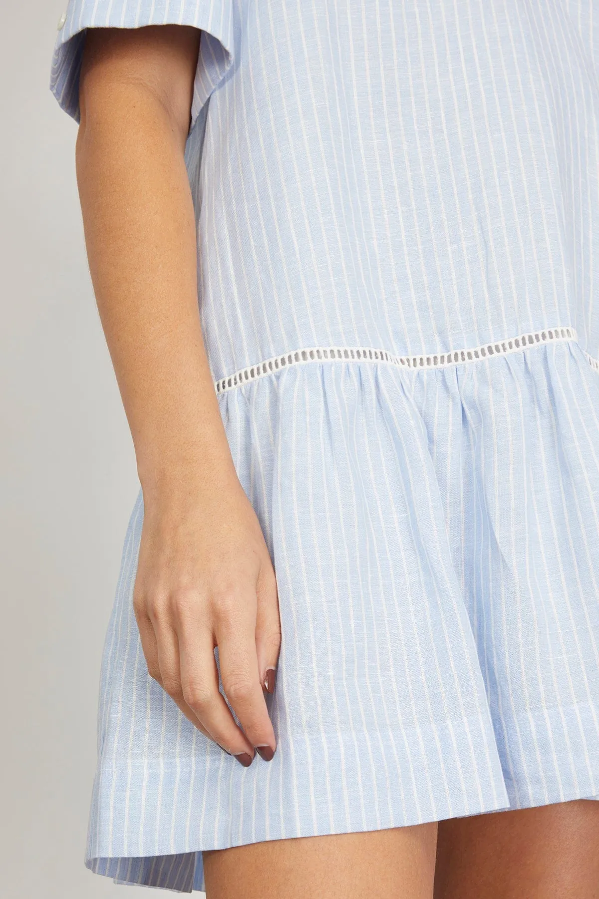 Jori Short Sleeve V-Neck Mini Dress in French Blue Stripe