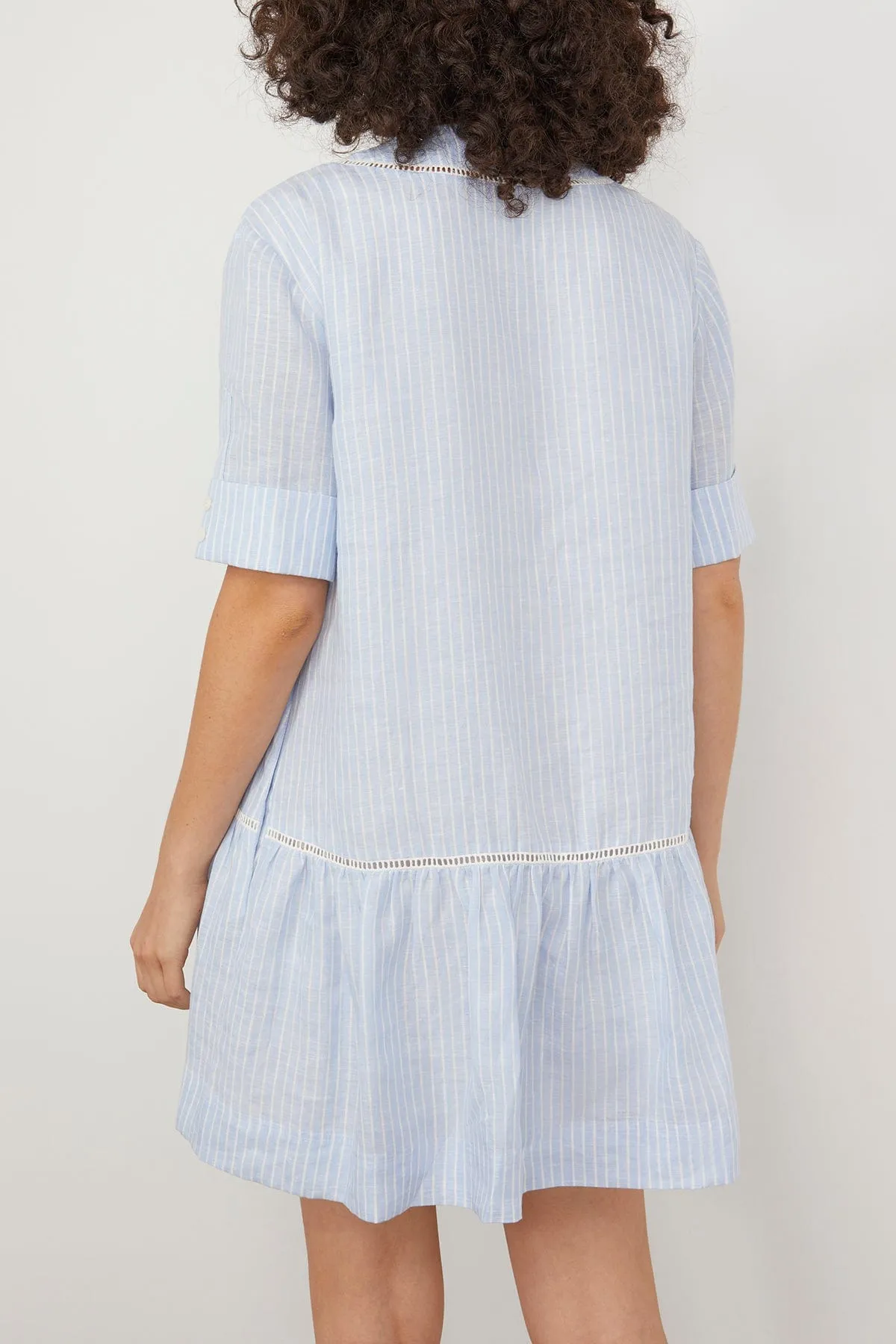 Jori Short Sleeve V-Neck Mini Dress in French Blue Stripe