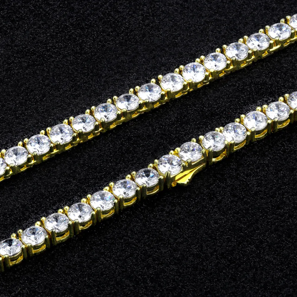 KRKC 5mm CZ Diamond Mens Tennis Chain and Bracelet Set in 14K Gold