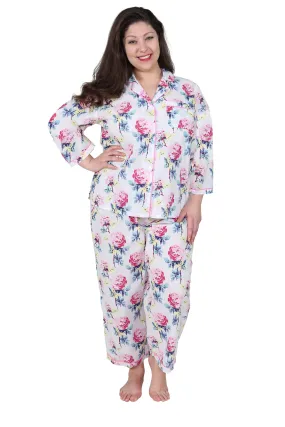 La Cera Floral 3/4 Sleeve Cotton Pajama Set  - Plus Size