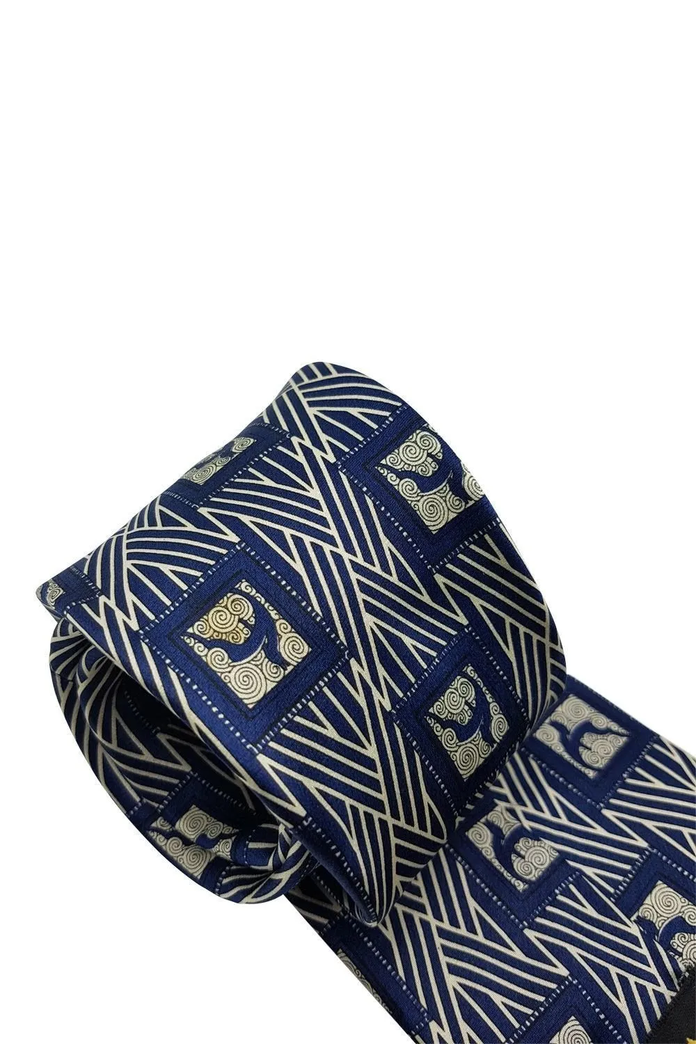 LANVIN Blue 100% Silk Geometric Print Classic Length Designer Tie (58")