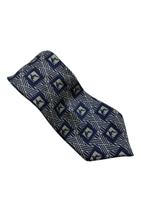 LANVIN Blue 100% Silk Geometric Print Classic Length Designer Tie (58")