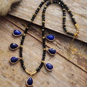 Lapis Lazuli & Rhinestones Pendant Necklace