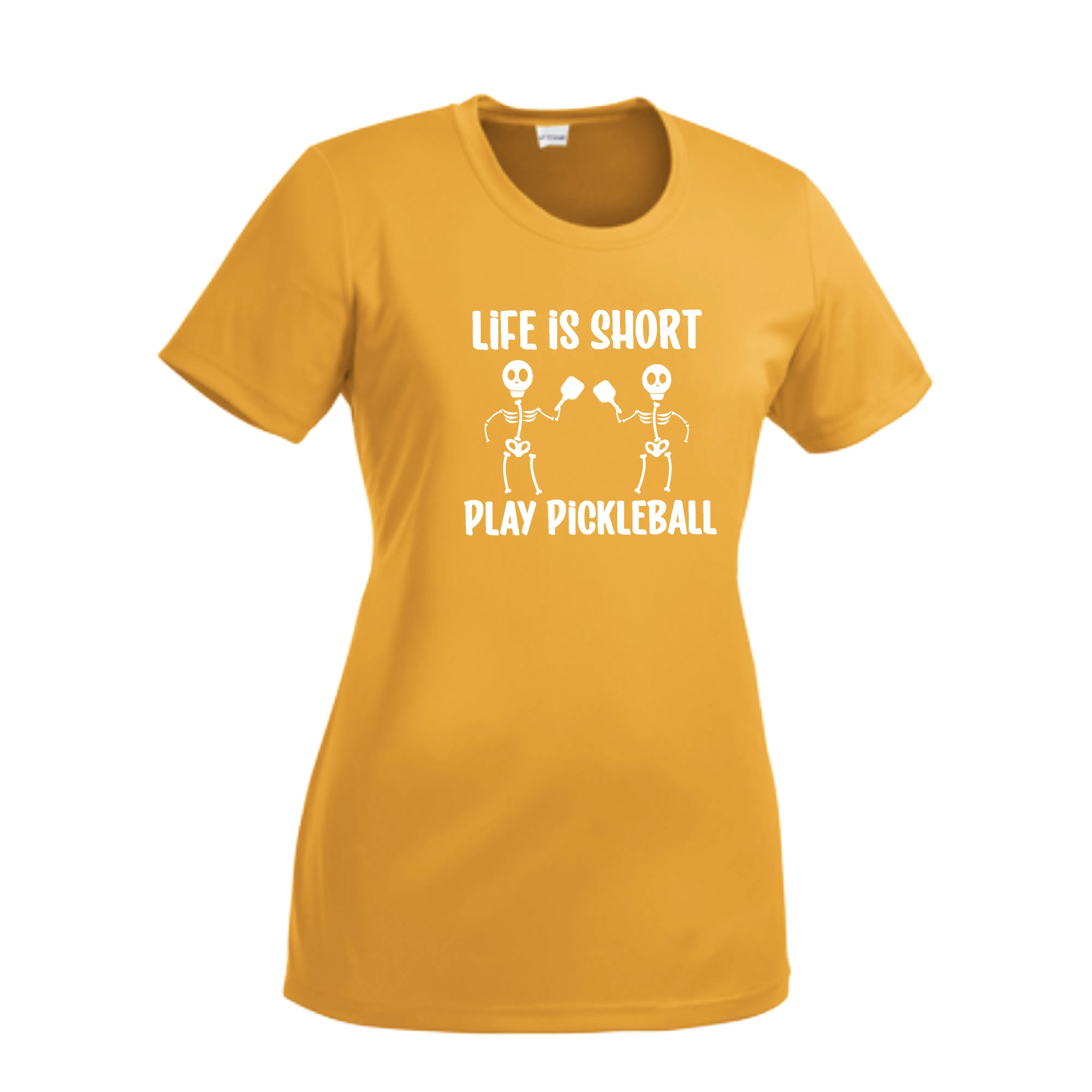 Life is Short Skeletons | Women’s Short Sleeve Crewneck Pickleball Shirts | 100% Polyester