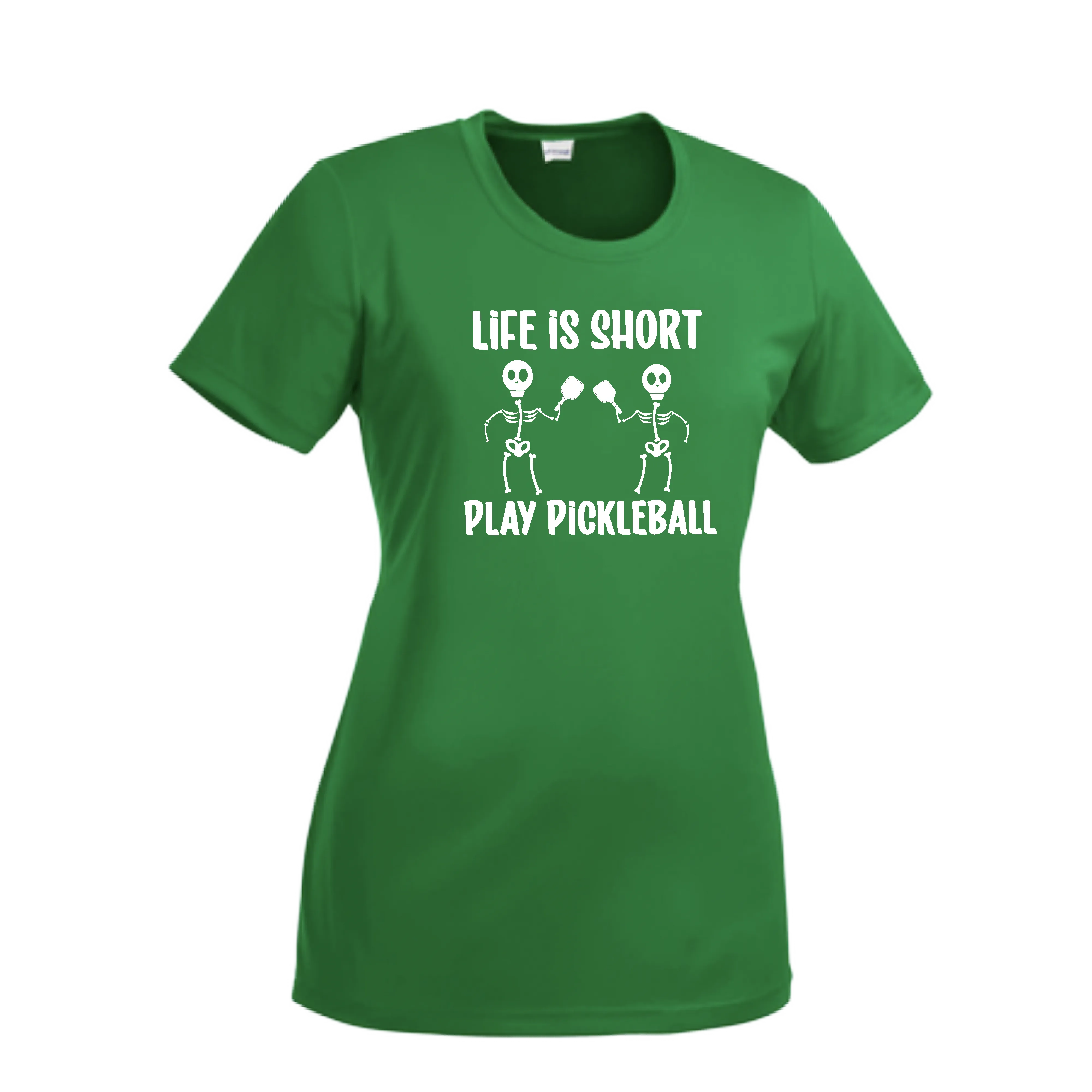 Life is Short Skeletons | Women’s Short Sleeve Crewneck Pickleball Shirts | 100% Polyester