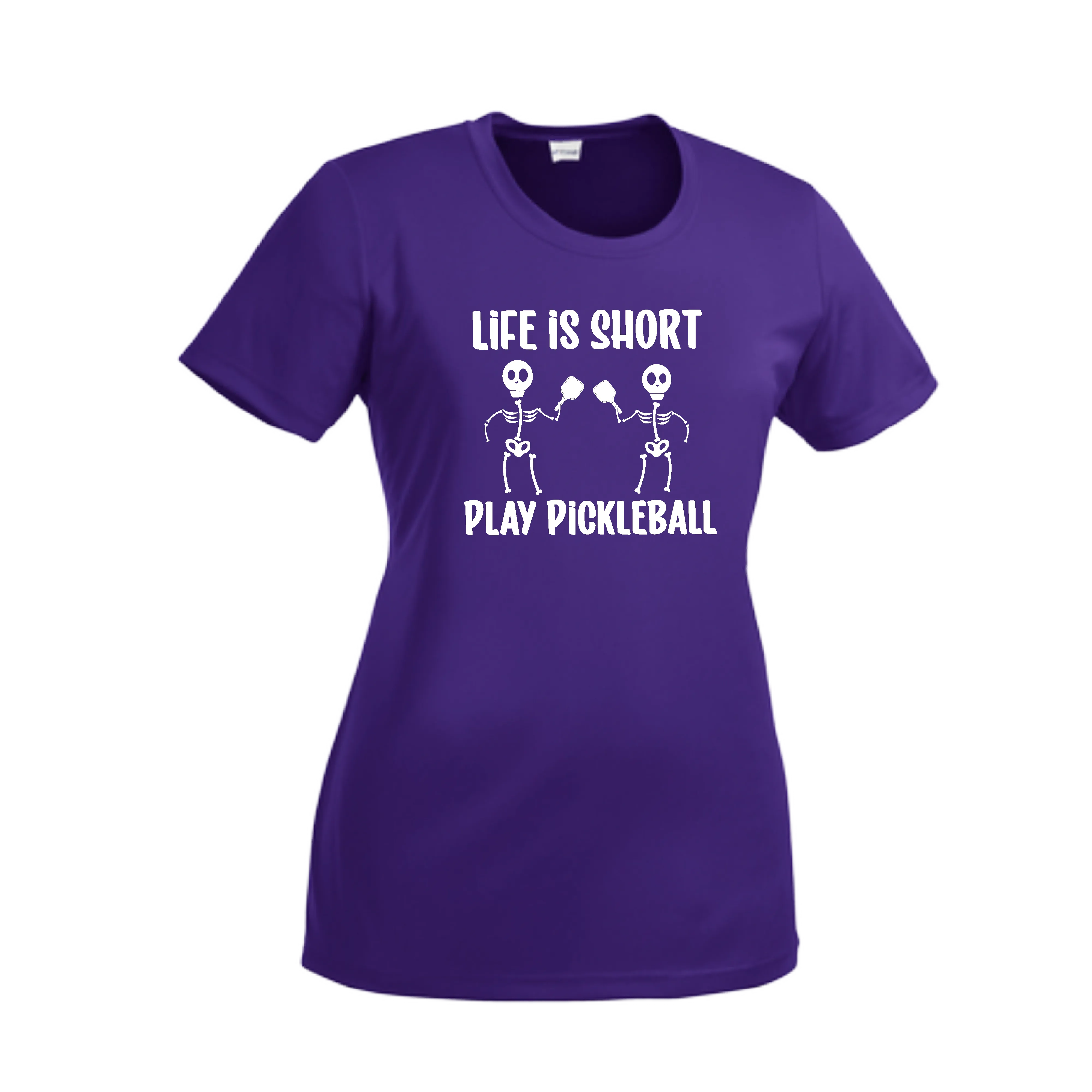 Life is Short Skeletons | Women’s Short Sleeve Crewneck Pickleball Shirts | 100% Polyester