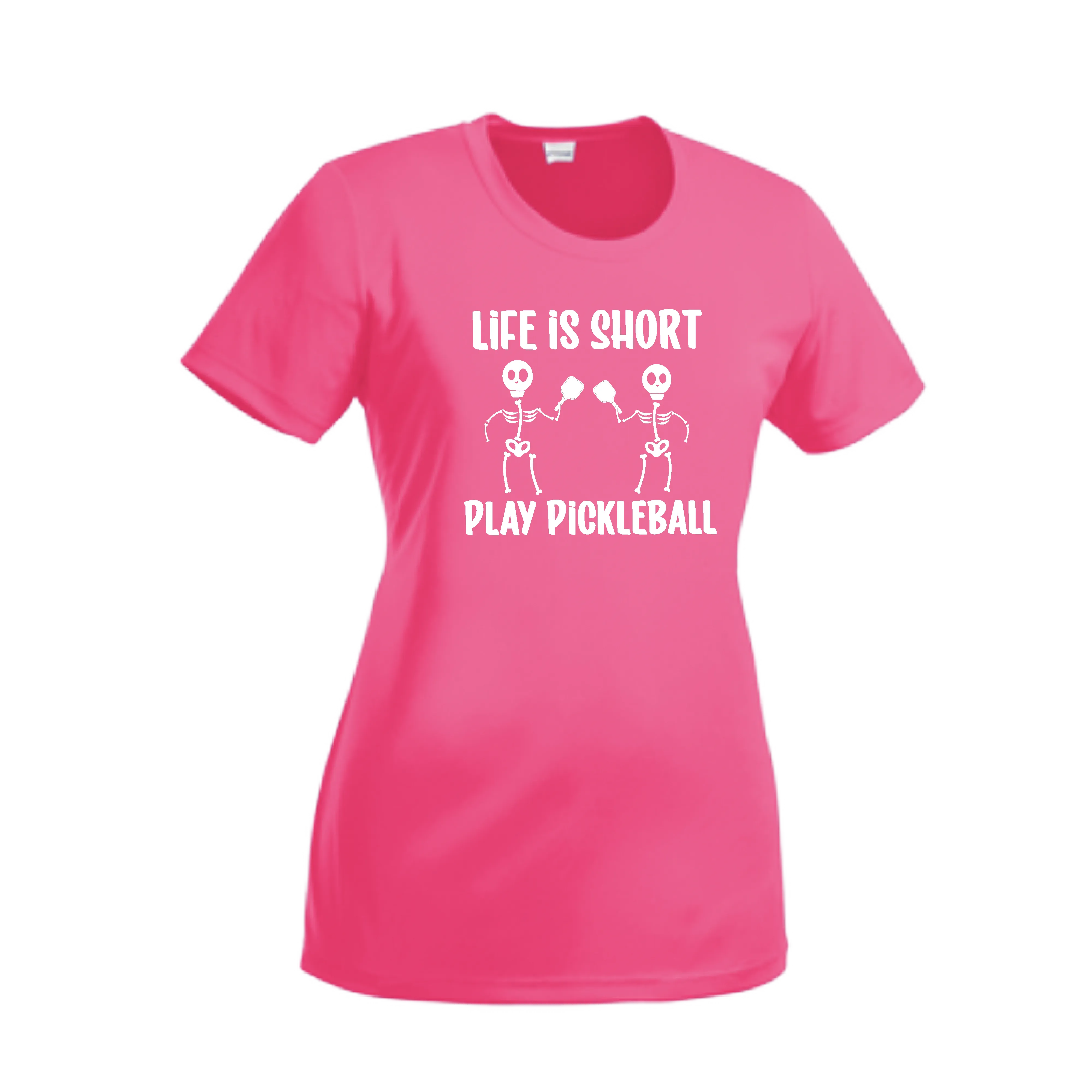 Life is Short Skeletons | Women’s Short Sleeve Crewneck Pickleball Shirts | 100% Polyester