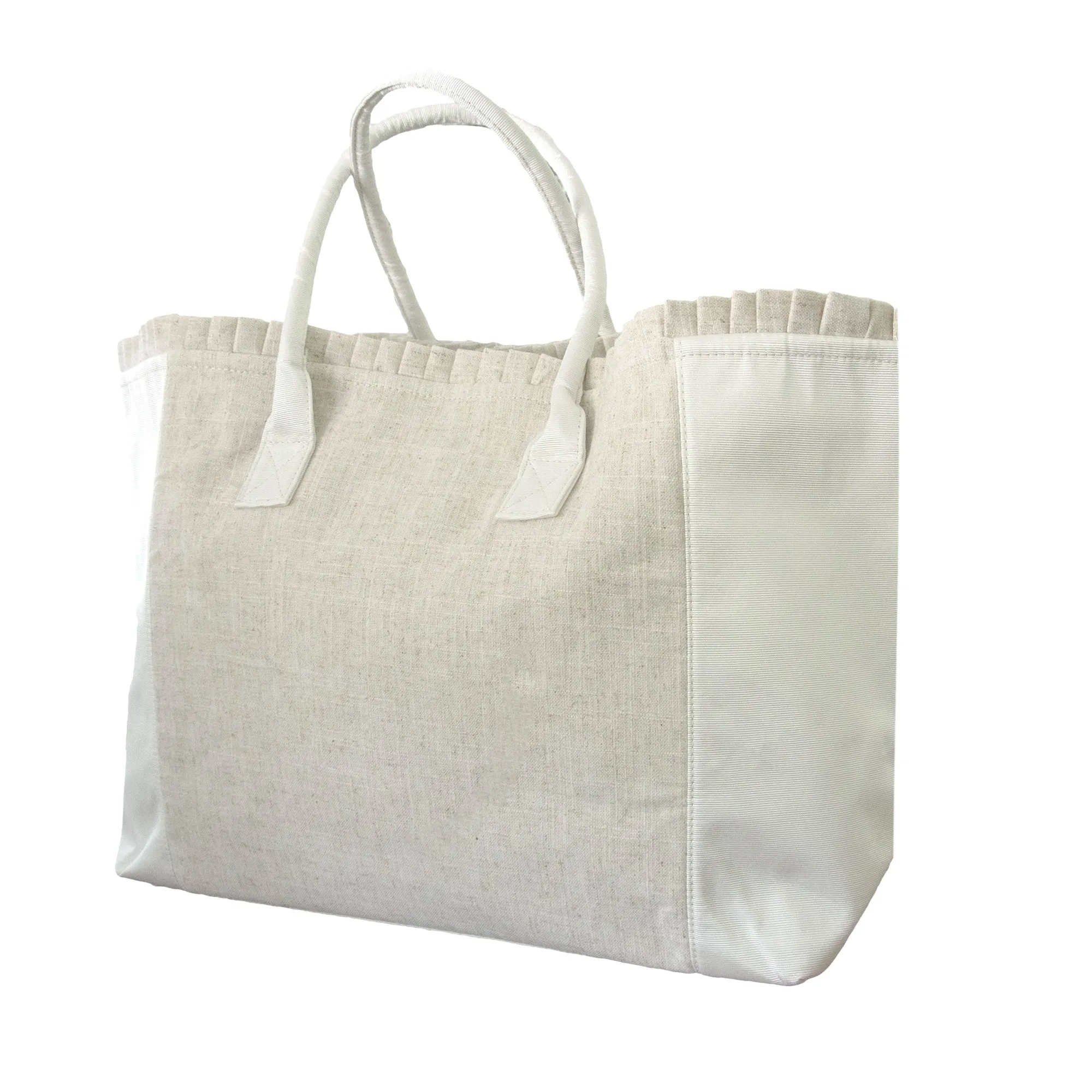 Linen Ruffle Weekender Tote Bag