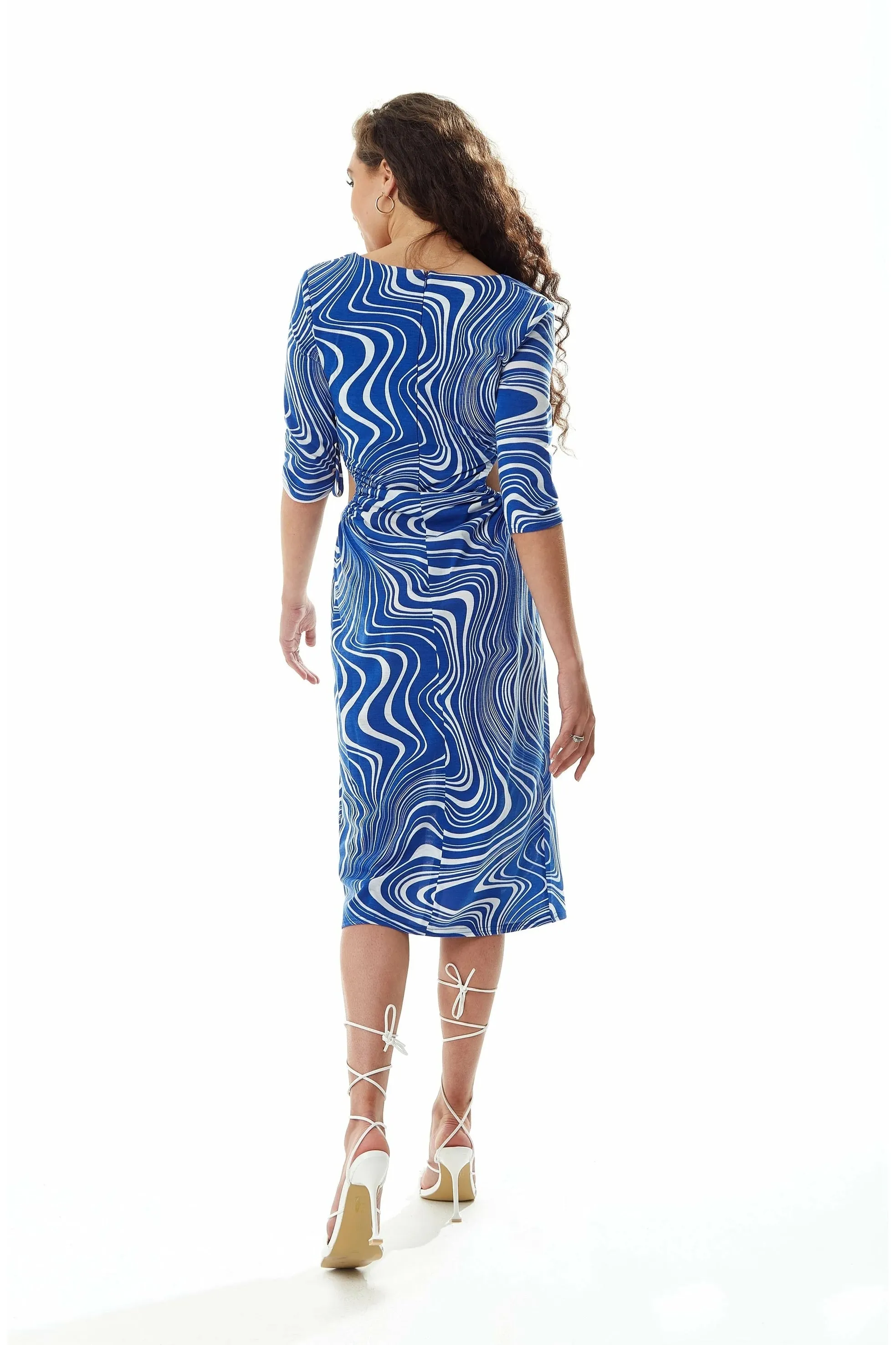 Liquorish Marble Print Jersey Cut Out Details Midi Dress