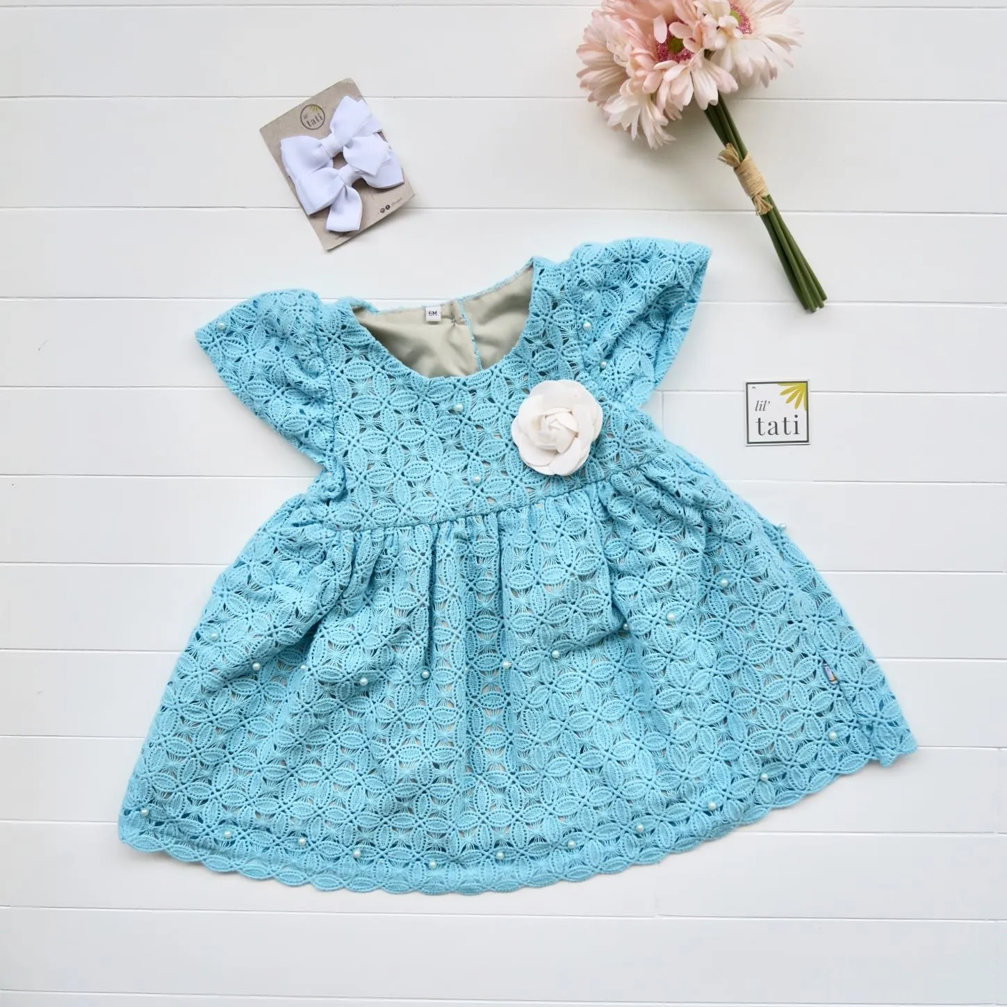 Lotus Dress in Skyblue Pearl Lace