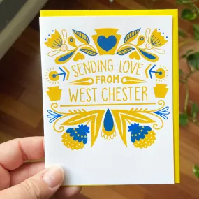 Love from West Chester greeting card, folk art West Chester greeting card, made in Pennsylvania art