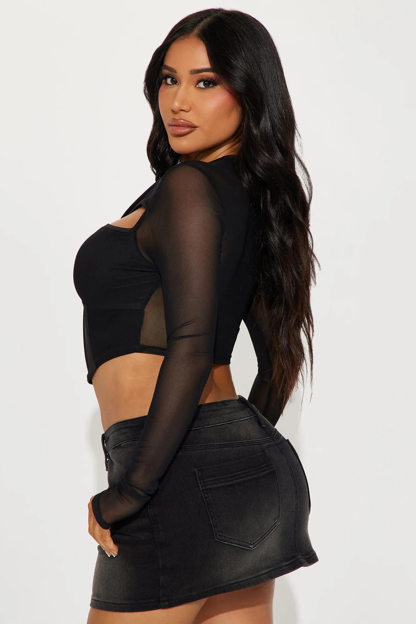 Man Down Mesh Corset Top - Black