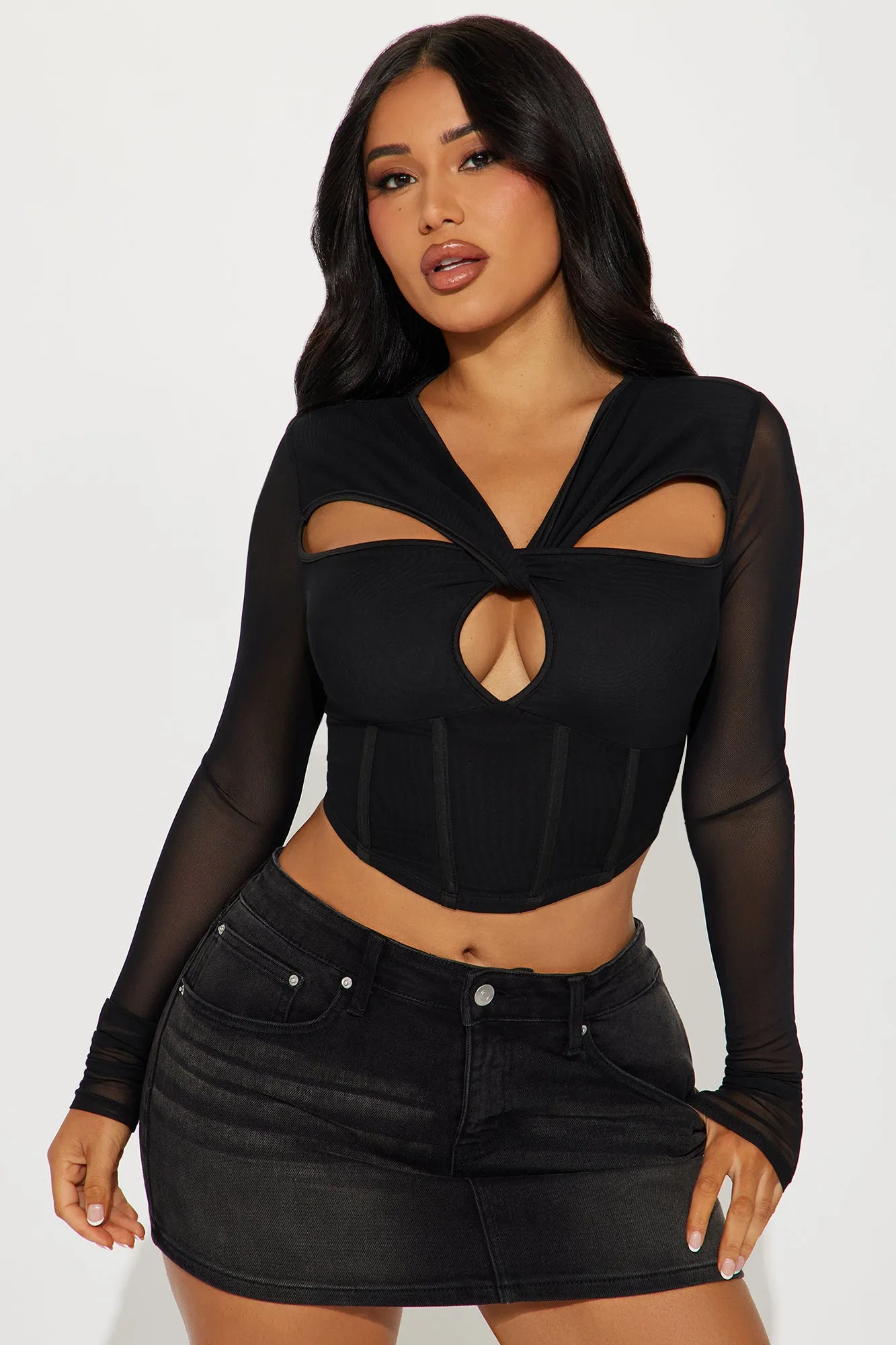 Man Down Mesh Corset Top - Black