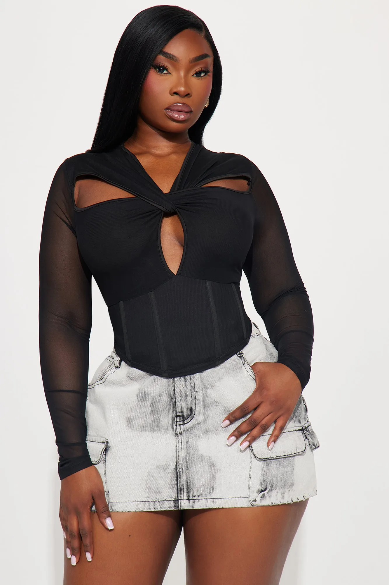 Man Down Mesh Corset Top - Black