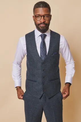 MARLOW - Blue Tweed Single Breasted Waistcoat