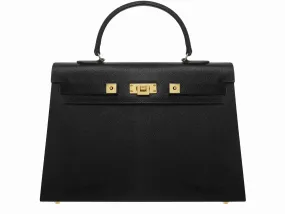 Maya Grande Dolomite Pebble Print Calf Leather Handbag - Black/Gold