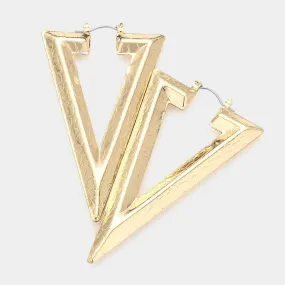 Metal Chevron Gold Hoop Pin Catch Earrings for Women