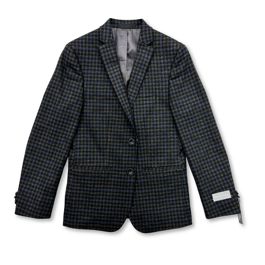 Michael Kors Boys Skinny Charcoal/Blue Plaid Sports Jacket_ WX0008