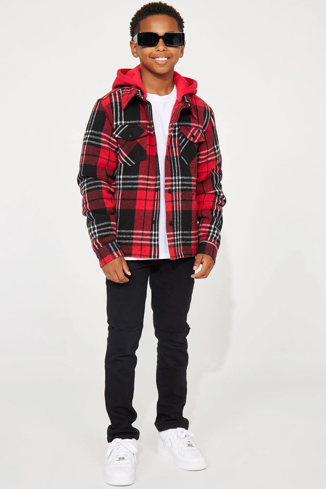 Mini Quilted Flannel Shacket - Red