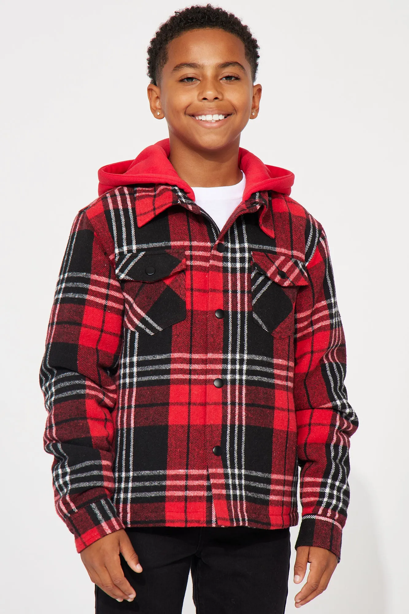 Mini Quilted Flannel Shacket - Red