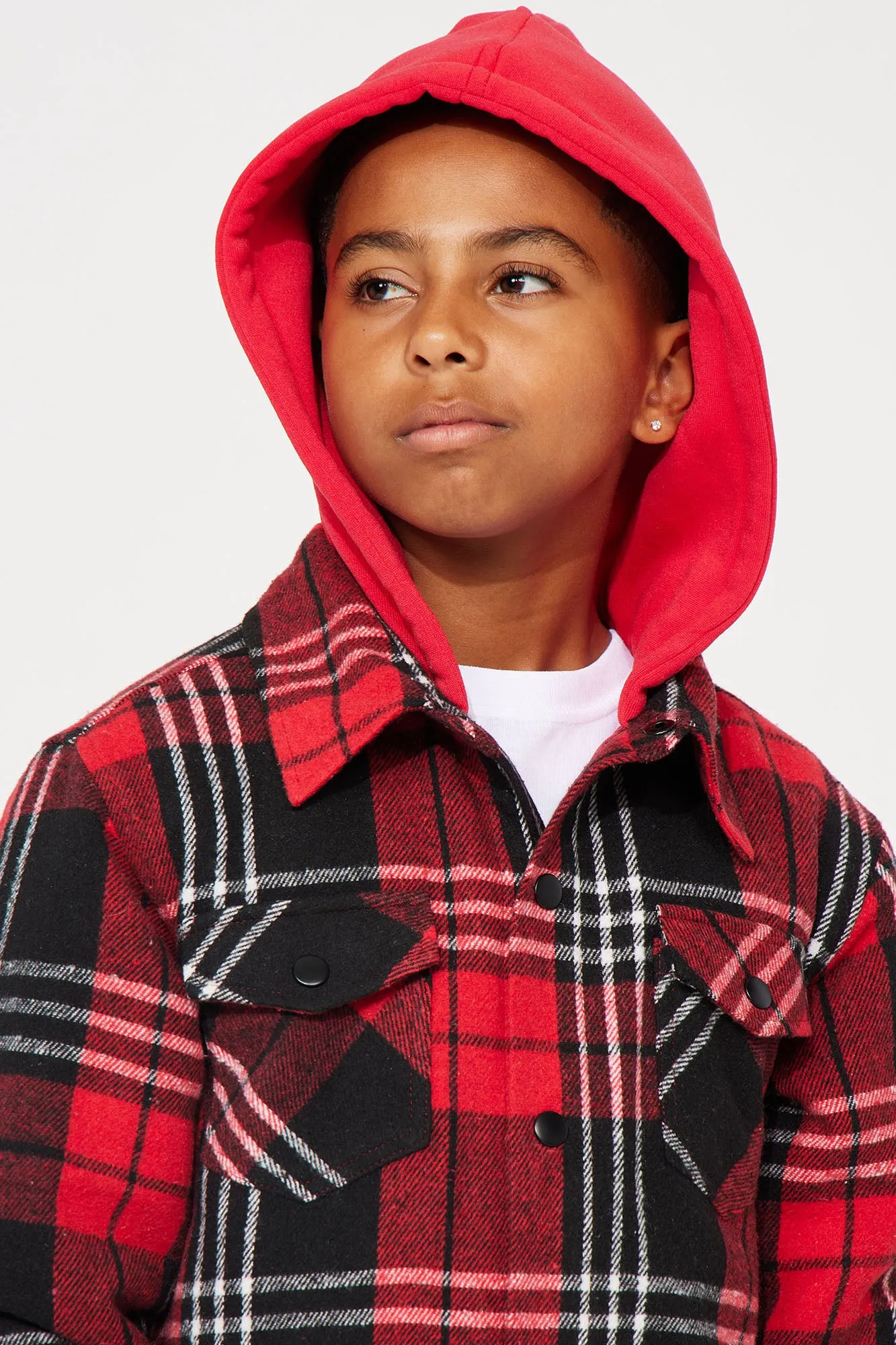 Mini Quilted Flannel Shacket - Red