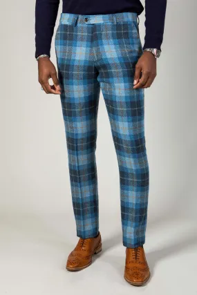 MORRIS - Blue Tweed Check Trousers