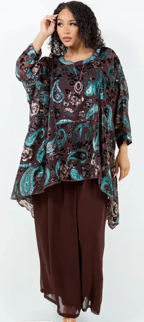 Mosaic Paisley & Roses hi-low Tunic Top Boho Hippie Chic Resort Wear Sml-10X