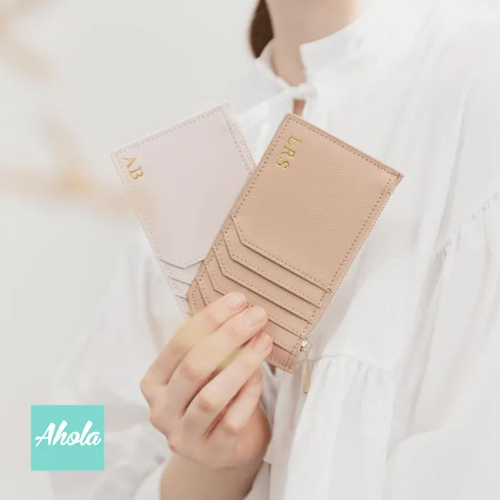 MS010 Multi Pockets Saffiano Leather Zip Card Holder 燙金壓字真皮卡片/散銀包