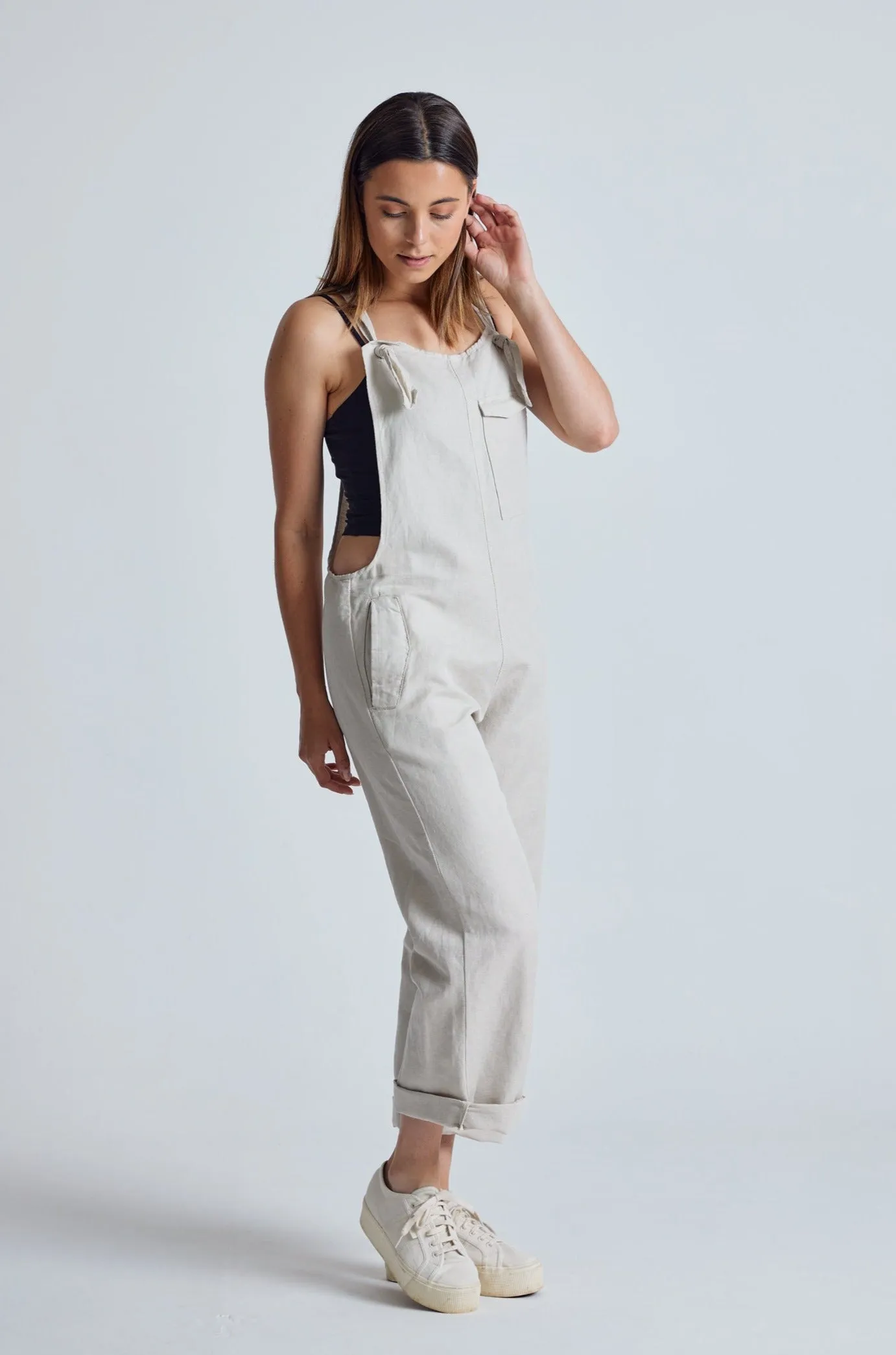 Natural Mary-Lou Pocket Dungaree - GOTS Certified Organic Cotton and Linen