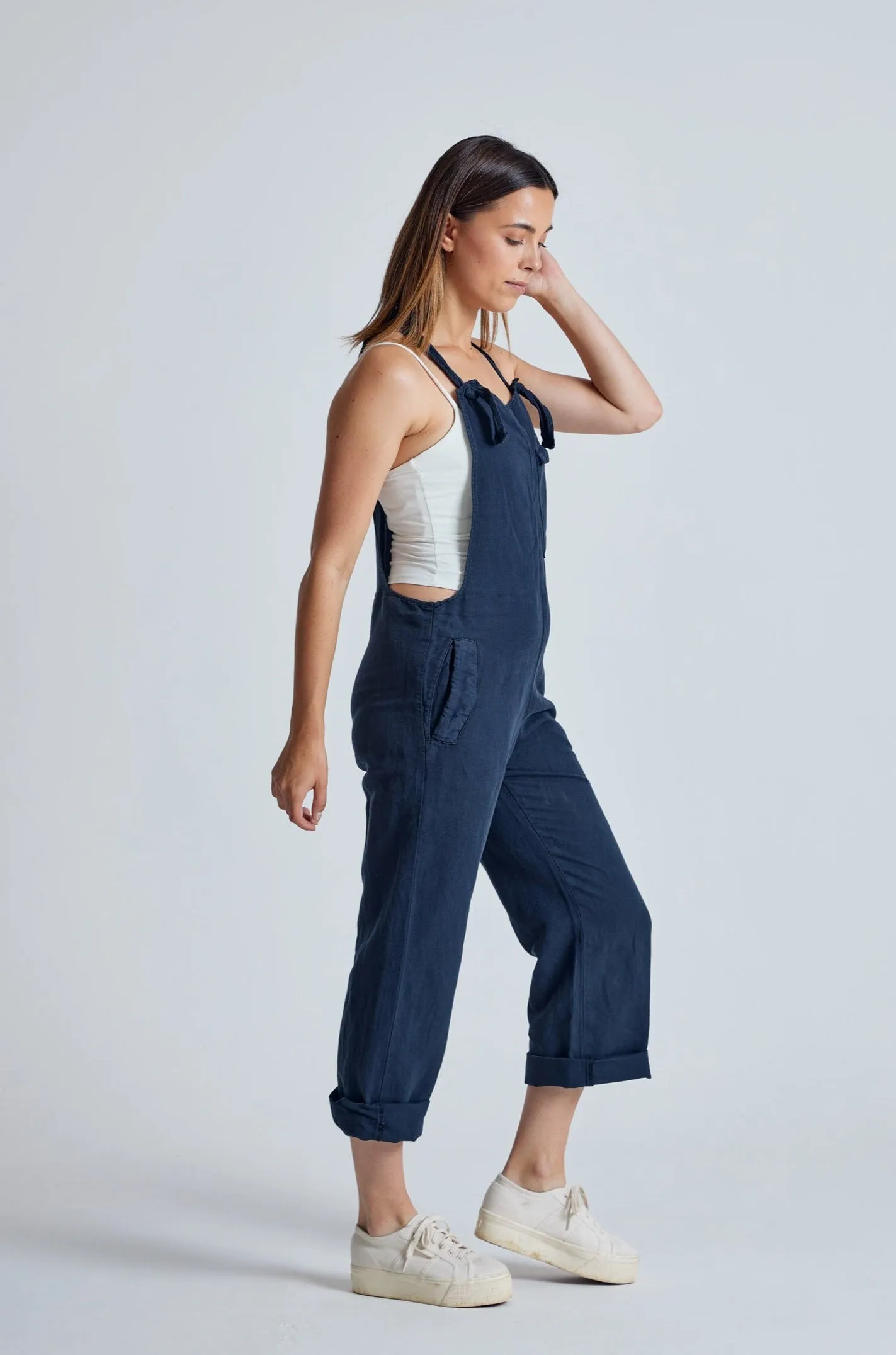 Navy Mary-Lou Pocket Dungaree - GOTS Certified Organic Cotton and Linen