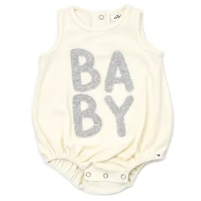 oh baby! Cotton Terry Bubble - Stacked BABY Gray Applique - Cream