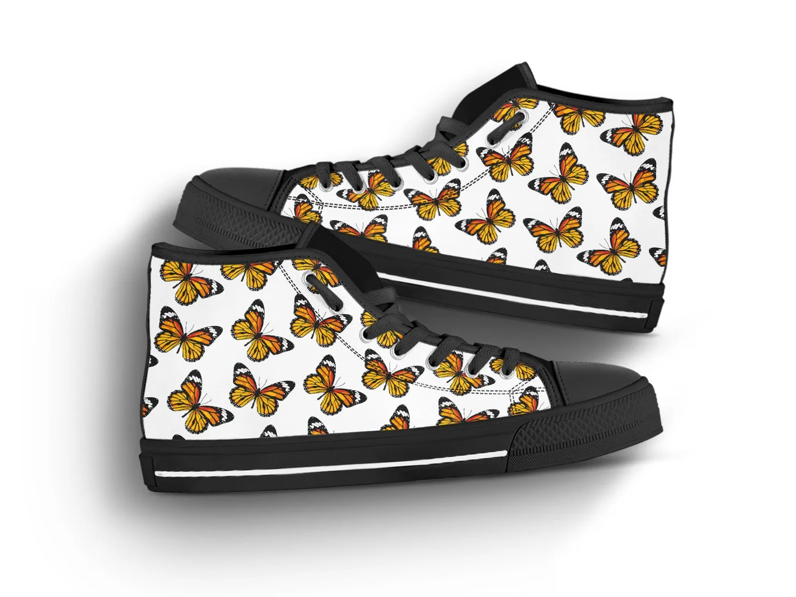 Orange Butterfly Shoes Butterfly Sneakers Cute Shoes Butterfly Lover Gifts Custom High Top Converse Style Sneakers For Adults Women & Men