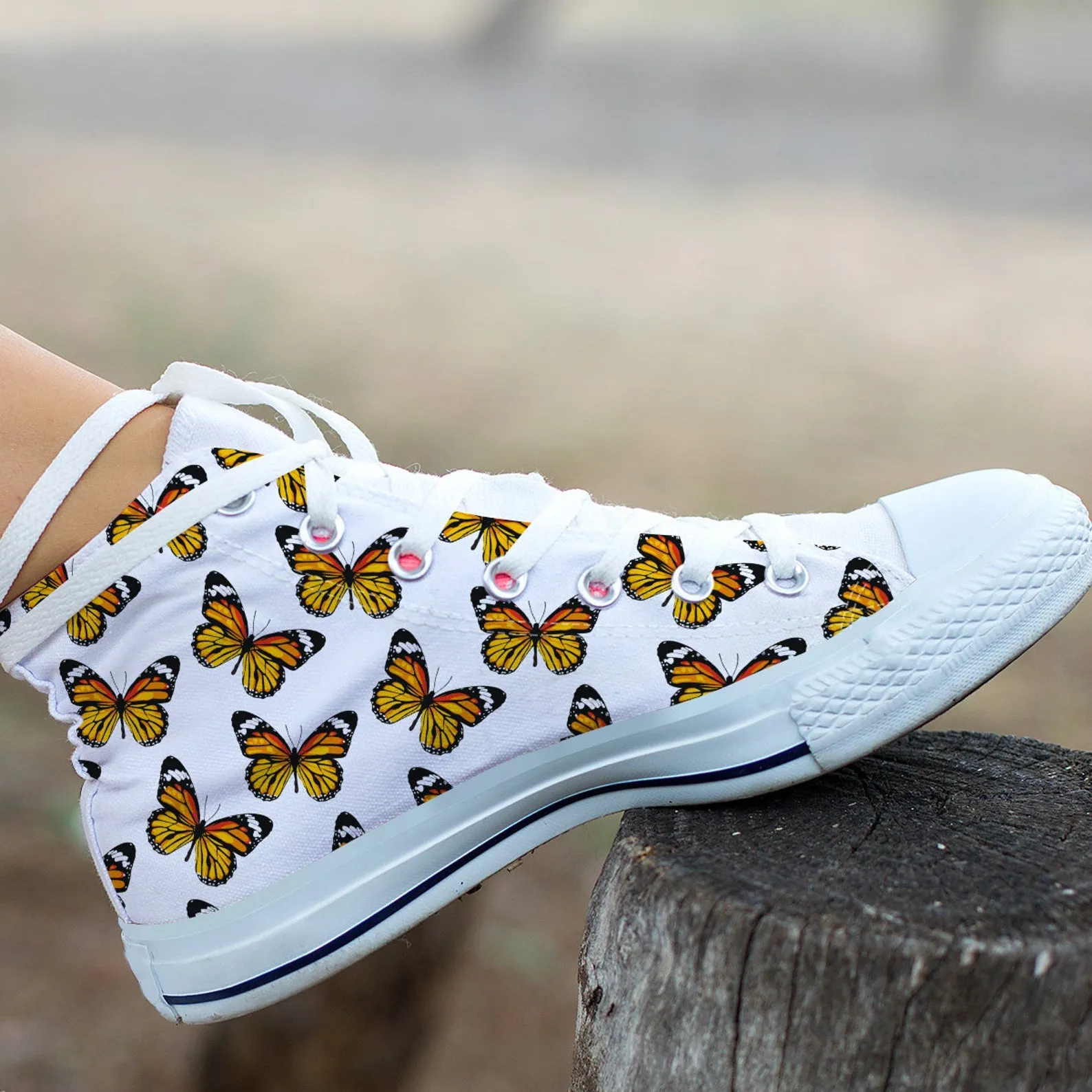 Orange Butterfly Shoes Butterfly Sneakers Cute Shoes Butterfly Lover Gifts Custom High Top Converse Style Sneakers For Adults Women & Men