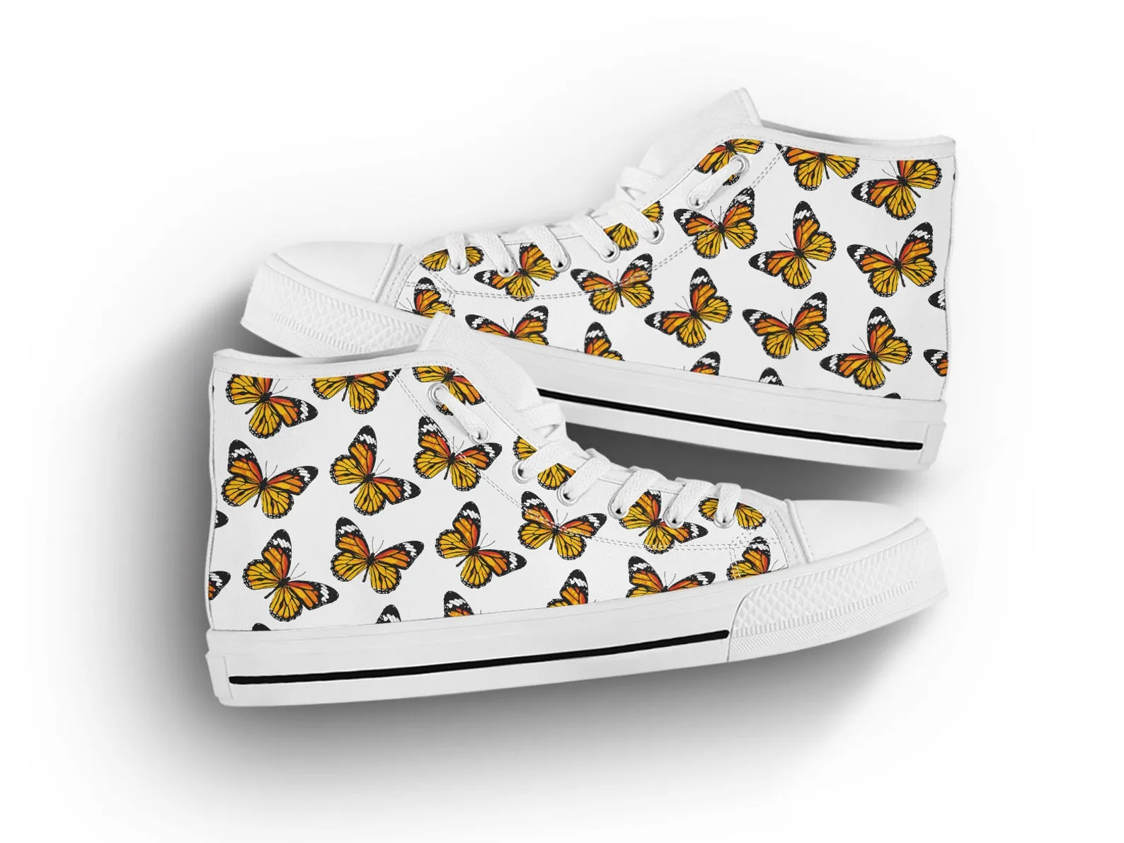 Orange Butterfly Shoes Butterfly Sneakers Cute Shoes Butterfly Lover Gifts Custom High Top Converse Style Sneakers For Adults Women & Men