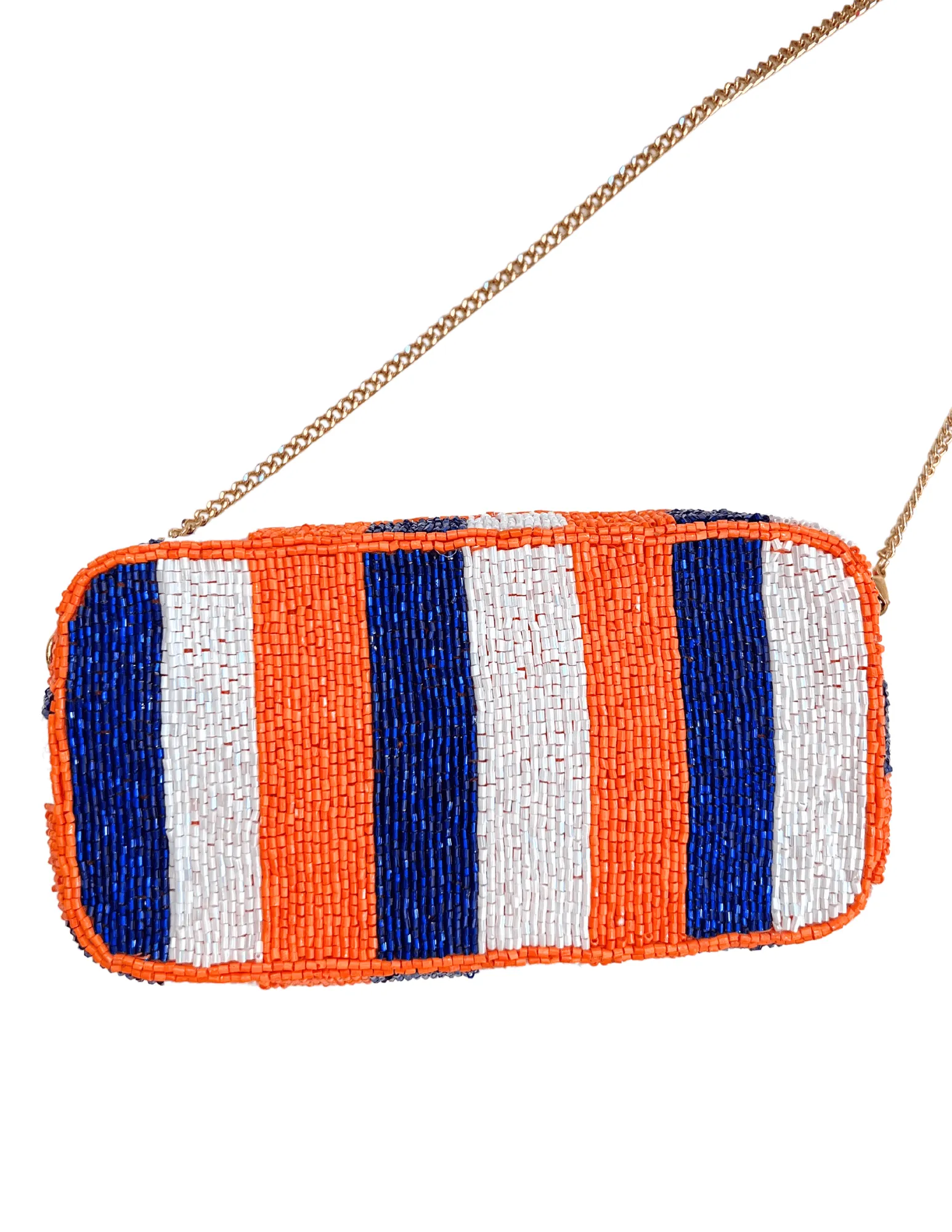 Orange White and Blue Beaded Crossbody