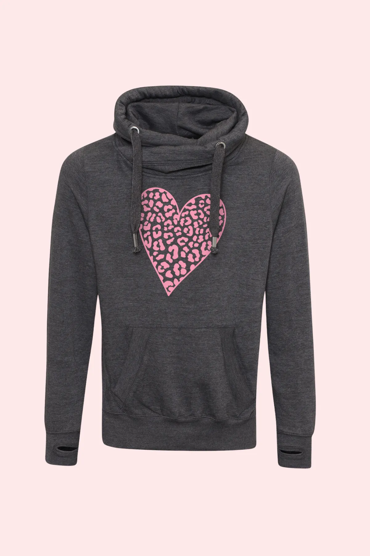 Outlet - Pink Heart Cowl Neck Hoodie