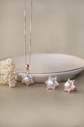 Pearl Celebration Rose Gold Plated Sterling Silver Pendant Set