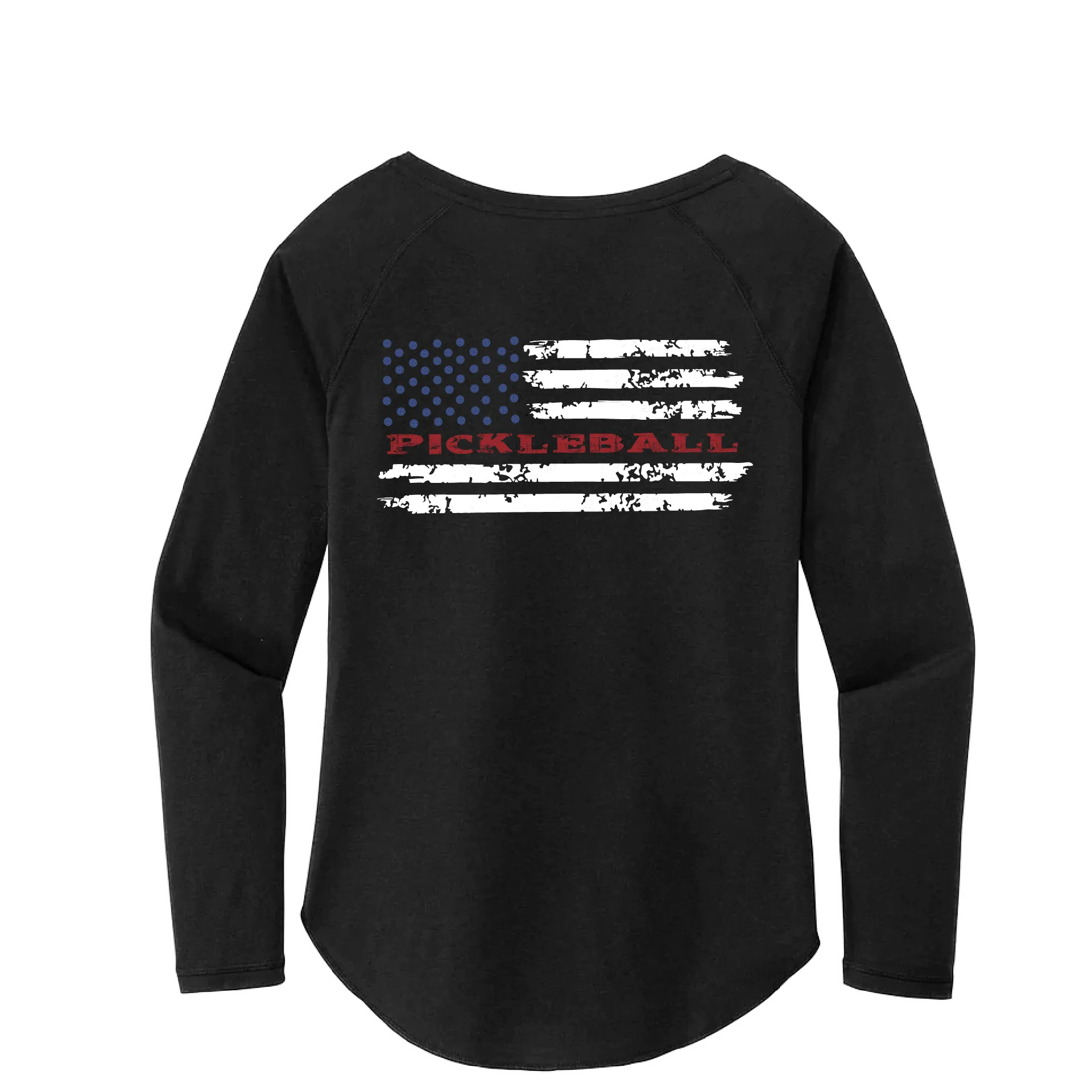 Pickleball Flag Horizontal (Customizable) | Women's Long Sleeve Scoop Neck Pickleball Shirts | 75/13/12 poly/cotton/rayon