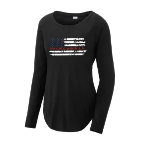 Pickleball Flag Horizontal (Customizable) | Women's Long Sleeve Scoop Neck Pickleball Shirts | 75/13/12 poly/cotton/rayon