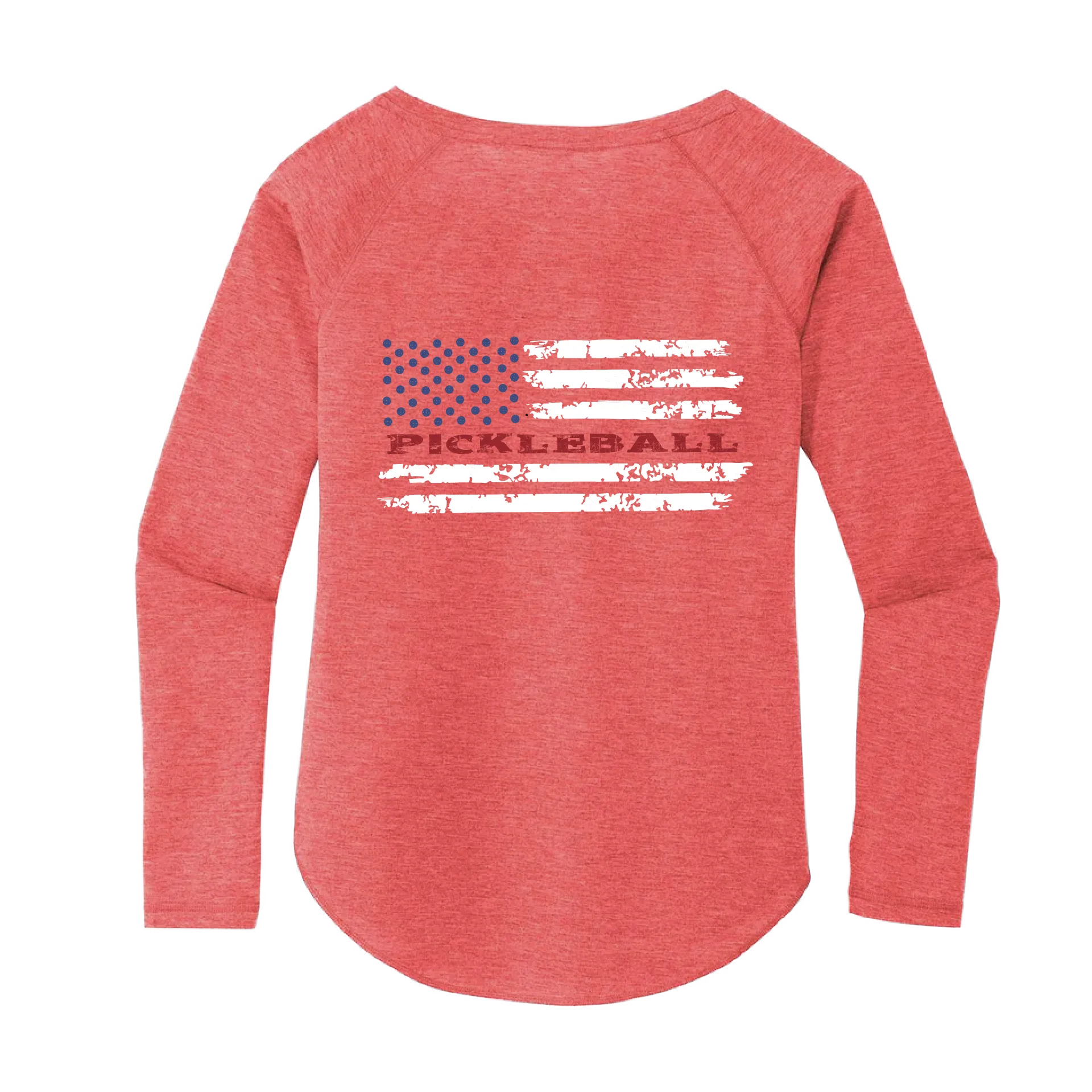 Pickleball Flag Horizontal (Customizable) | Women's Long Sleeve Scoop Neck Pickleball Shirts | 75/13/12 poly/cotton/rayon