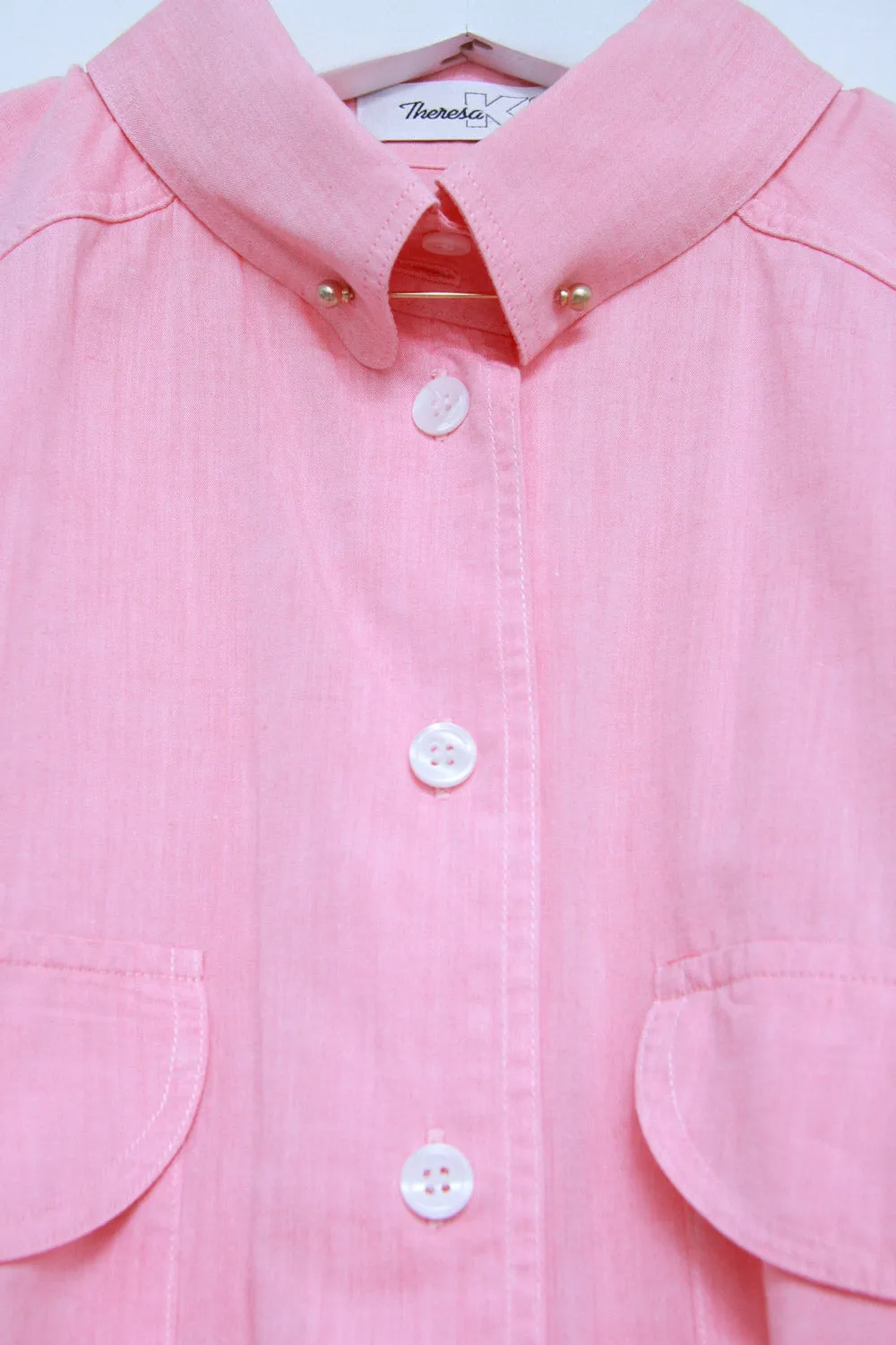 PINK BROOCH NECK COTTON SHIRT