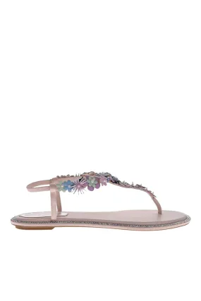 Pink Floral Flat Leather Sandals