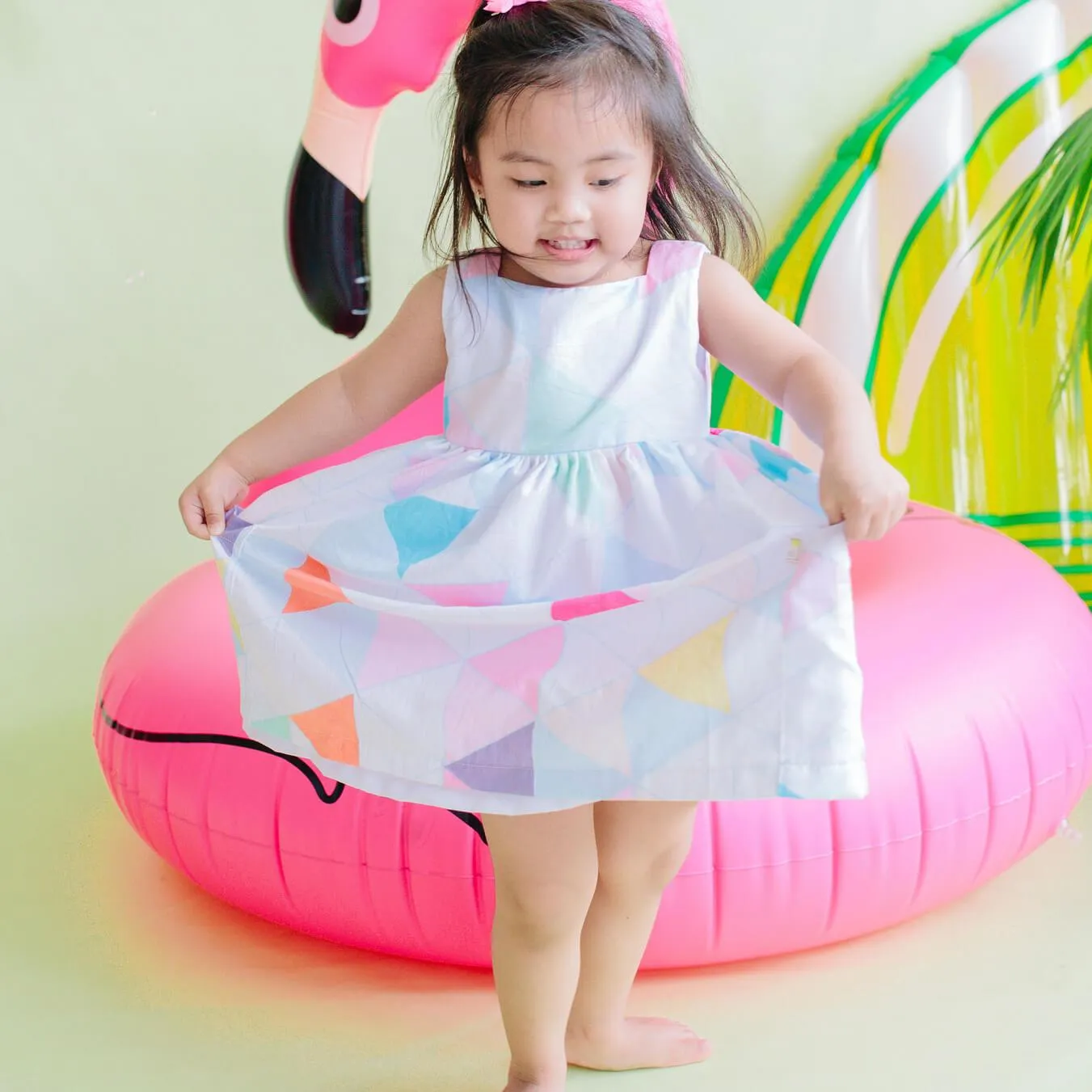 Poppy Dress in White Embroidery and Pale Flowers Pink