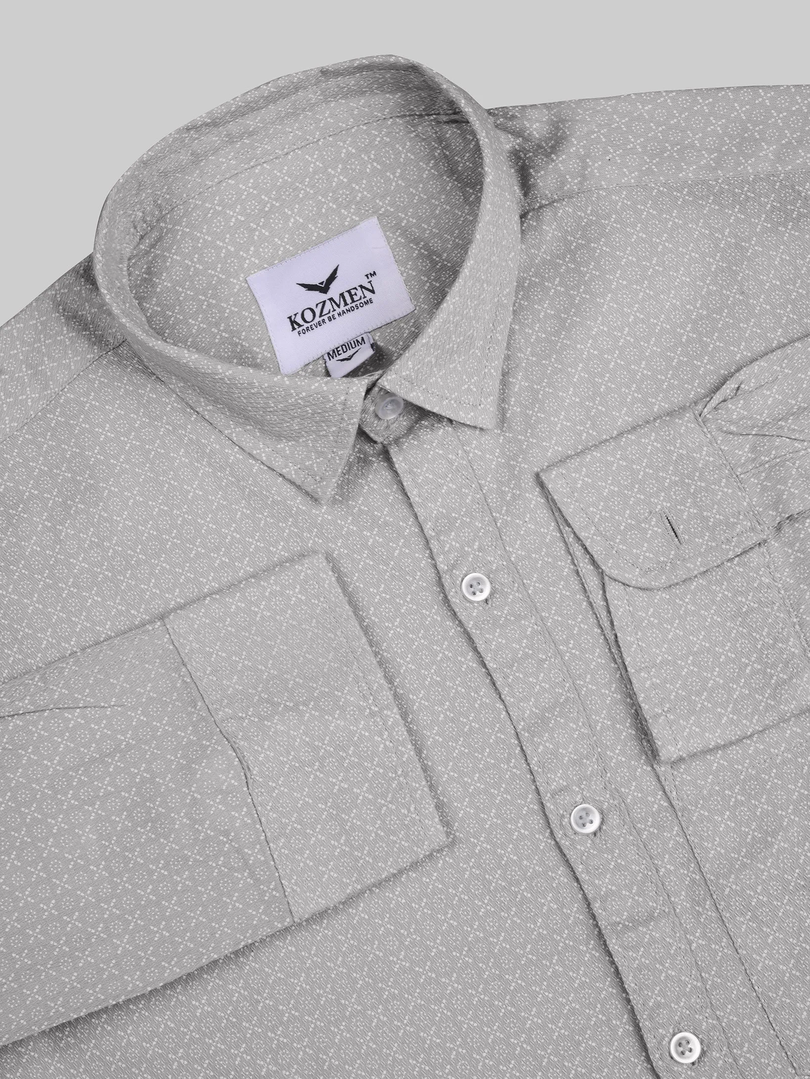 Rhino Grey with White Micro Dot Print Cotton Shirt